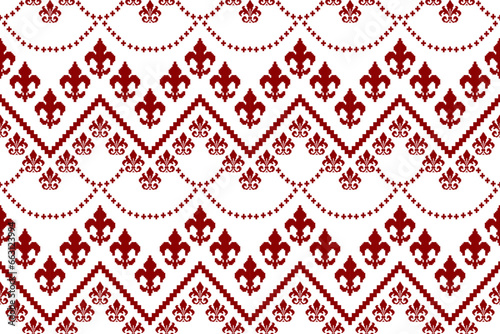 Red traditional ethnic pattern paisley flower Ikat background abstract Aztec African Indonesian Indian seamless pattern for fabric print cloth dress carpet curtains and sarong