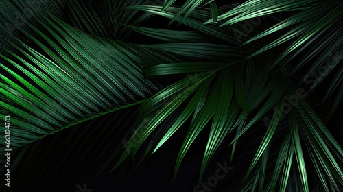 Vibrant Palm Leaf  Close-up of a Green Frond Against a Black Background