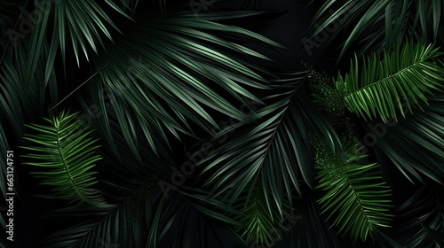 Vibrant Palm Leaf  Close-up of a Green Frond Against a Black Background