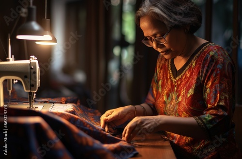 crafting a baju kurung dress with a classic sewing machine