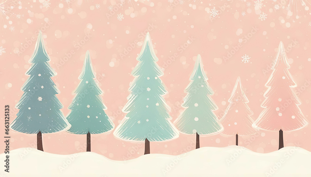 Cute pink pastel christmas card with copy space