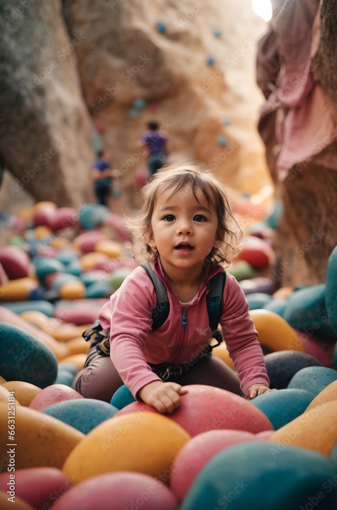 Obraz premium Babies attempting to climb soft, padded obstacles or mini rock walls