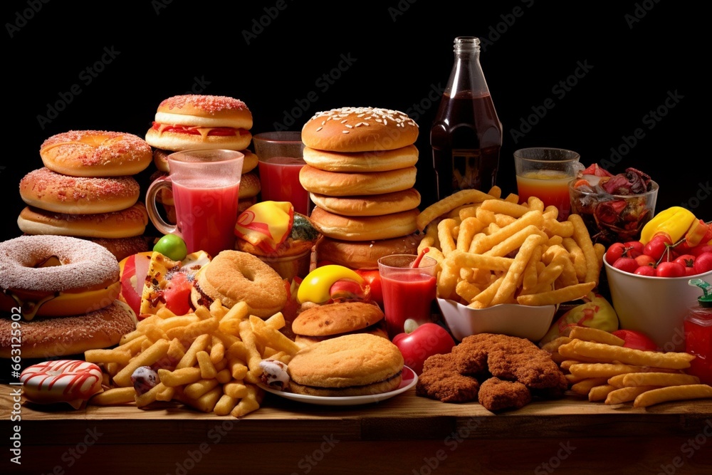 Unhealthy food choices linked to weight gain and diabetes. Generative AI - obrazy, fototapety, plakaty 