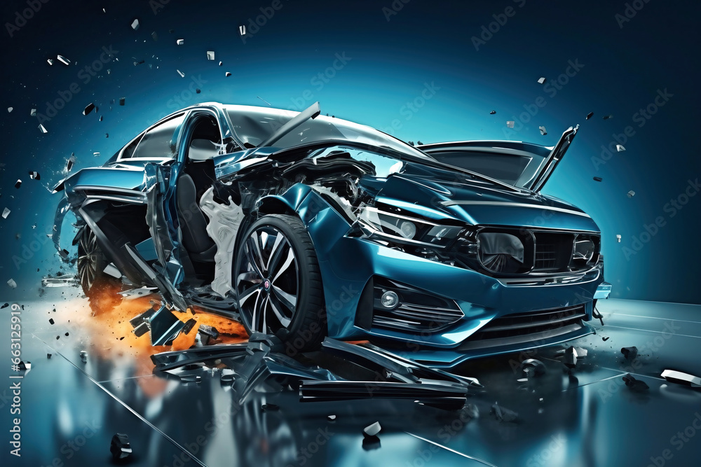 Fototapeta premium Photo of a completely wrecked car after a severe accident