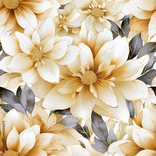 Seamless watercolor decorative flowers pattern, ai generative background © eobrazy_pl