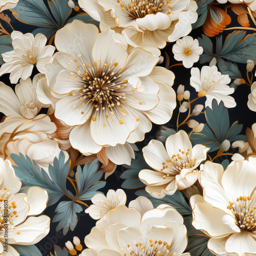 Fototapeta Naklejka Na Ścianę i Meble -  Seamless watercolor flowers pattern, decorative floral background