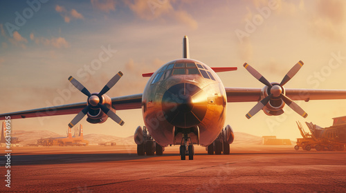 airplane at sunset