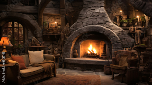 Hobbit interior house fireplace photo