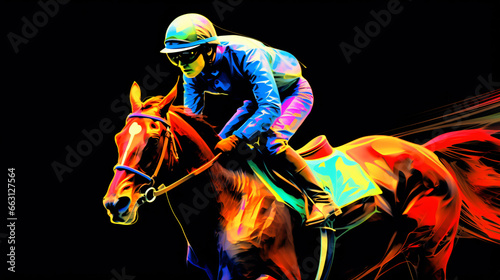 Horse jockey racing neon