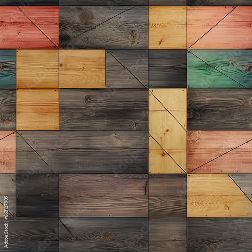 Seamless wooden mosaic texture,wood concept background, ai generative