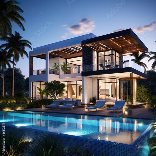 Waterworks Modern Luxury Villa Near Field Design 2nd Floor Swimming Pool Garden Car Gate © arthyeon