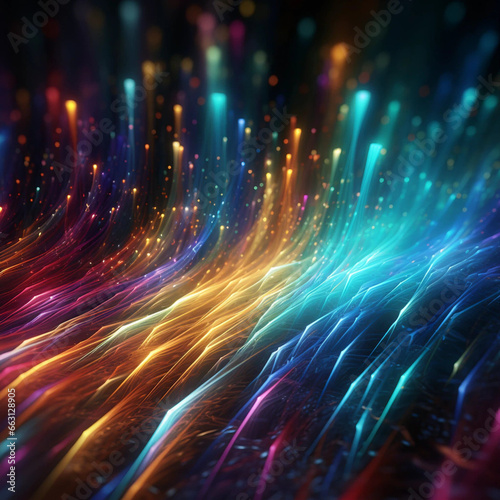 Colorful Particles Emerging from Wavy Lines Backdrop