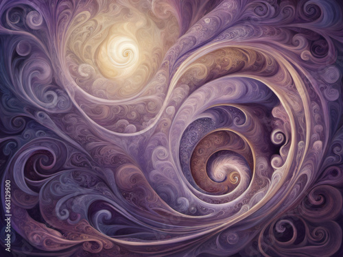 Abstract picture Purple spirals swirl beautifully and are supported by yellow