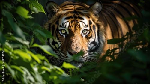 Portrait of Sumatran tiger in a jungle (Panthera tigris sumatrae) © Lubos Chlubny