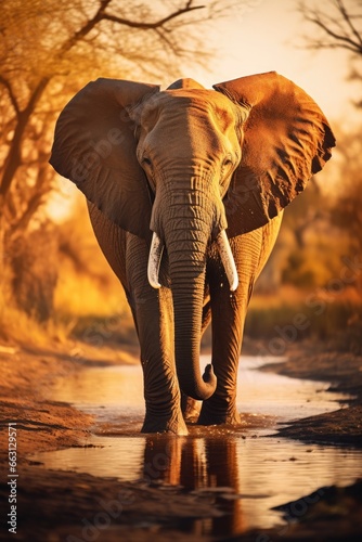 An elegant elephant in the heart of an African savannah