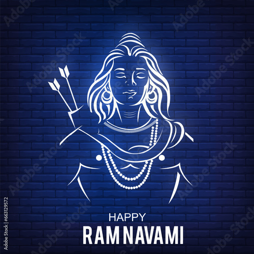 illustration of Lord Rama with bow arrow in Shree Ram Navami celebration background for religious holiday with hindi text meaning shree ram navami