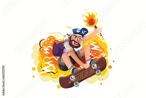 Young Skater Jumping Vector Illustration