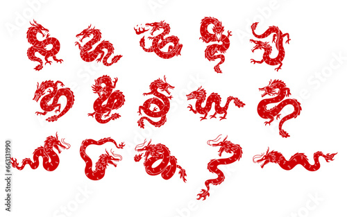 Set of dragon new year element vector illustration