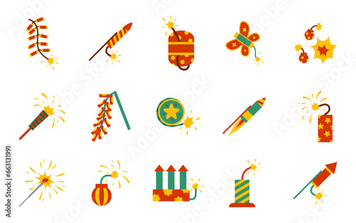Set of fireworks element vector illustration