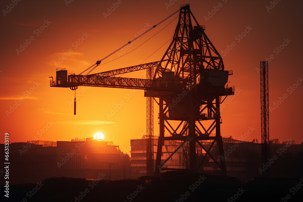 Construction high-rise crane on the background of sunset.