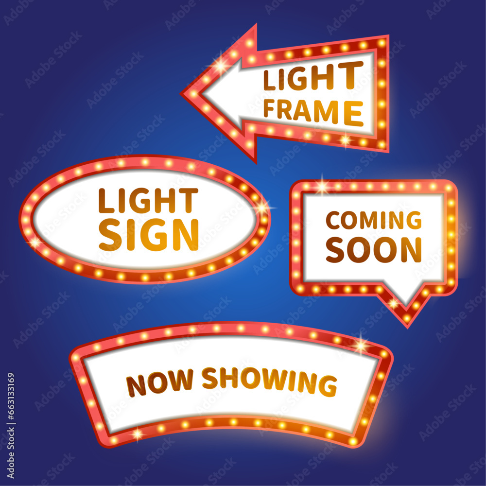 Vector light sign collection, title, banner, signboard, sale