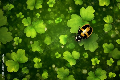 Background: Clover and ladybug (4). Generative AI © Endellion