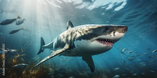 a image great white shark underwater with beautiful view  AI Generative