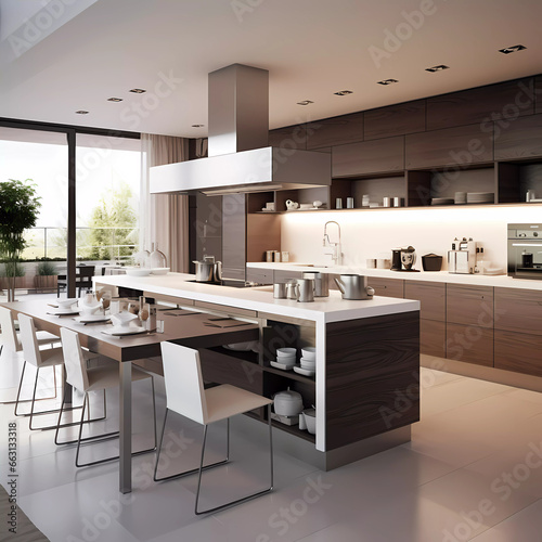 Modern Kitchen Interior, Generative AI, Generativ, KI  © Jasper