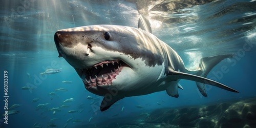 a image great white shark underwater with beautiful view  AI Generative