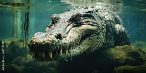 a image great crocodile underwater  AI Generative