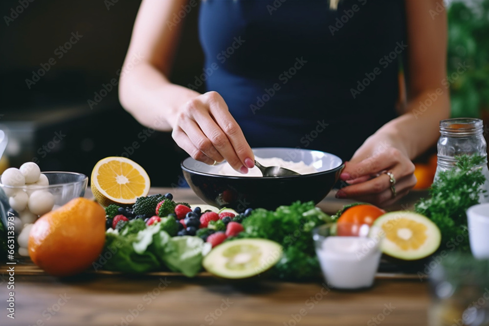 Close Up of Woman Hands Making Healthy Breakfast in Kitchen