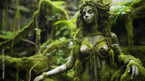 Jungle female statue moss