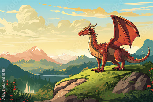 vector illustration of a dragon view on a hill