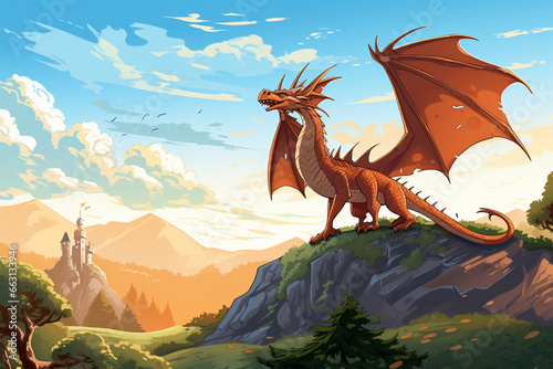 vector illustration of a dragon view on a hill © Yoshimura