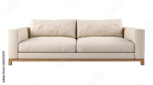 A minimalist sofa with clean lines and neutral tones isolated on a transparent background.