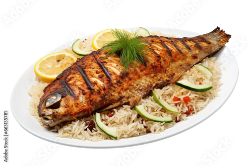 Exquisite Grilled Fish Cuisine with Colorful Vegetables Isolated on Transparent Background