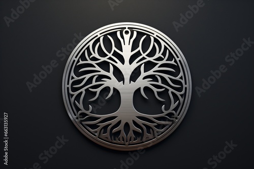 A metallic logo with hard edge for the tree of life