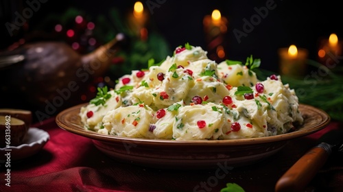 Christmas potato salad on a plate. Generative AI