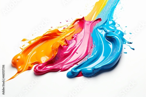 Colorful acrylic paint splashes isolated on a white background