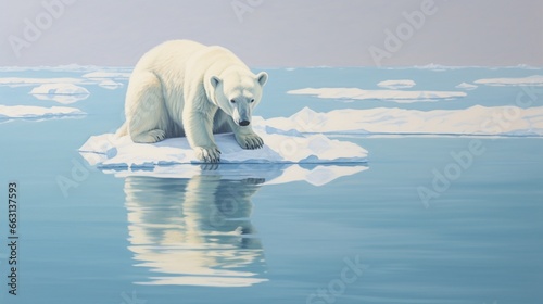 serene and fragile existence of a polar bear on melting ice  symbolizing the impact of climate change