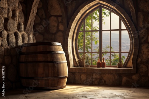 Barrel in an ancient castle beside the window. © ABDULHAMID
