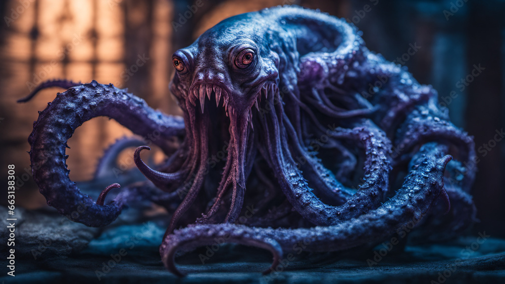 A large purple demon with long tentacles like a squid. Strong and fierce A large purple demon with long tentacles like a squid. Strong and fierce