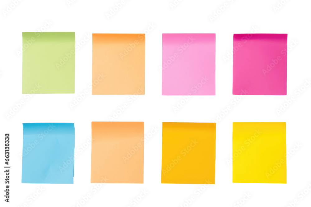 Cheerful Memo Paper Sheets Isolated on Transparent Background - obrazy, fototapety, plakaty 