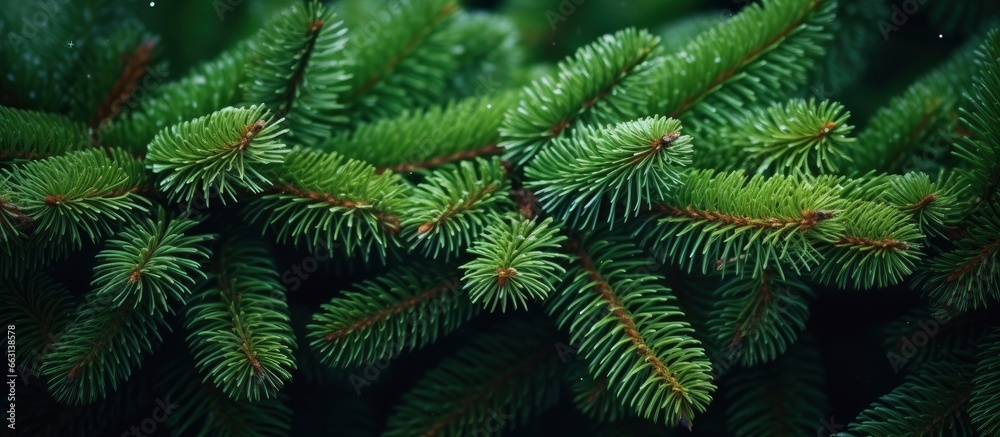 Christmas tree branches on a natural background.