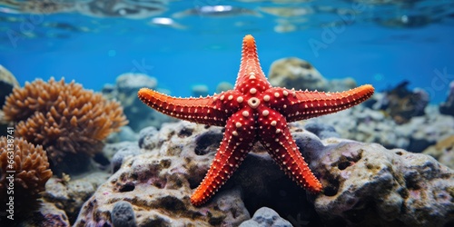 A beautiful starfish around very beautiful coral reef, AI Generative © Horsi