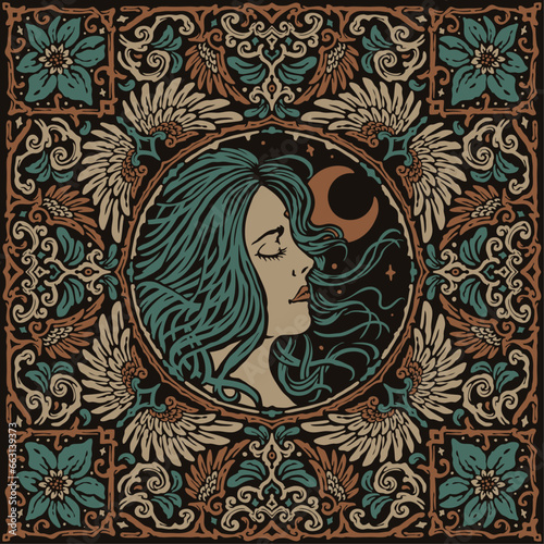 Abstract Beautiful Lady Damask vintage Style Pattern Bandana