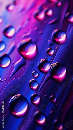 Colorful liquid water backdrop background drops purple bubbles flow fluid digital splash. Abstract science background with bubbles, cosmetic soap bubble magic Generative ai