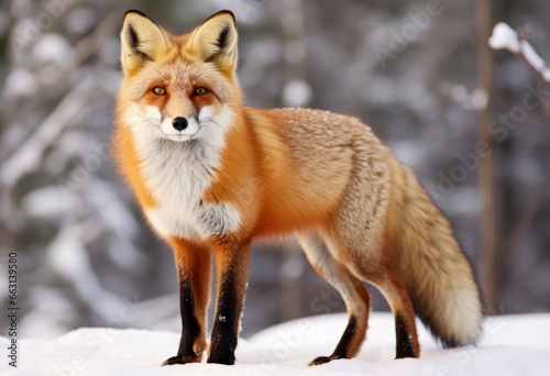  Red fox standing on snow.