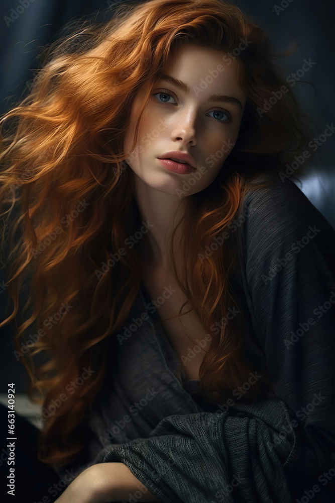 Young woman with healthy long red wavy natural hair Young woman with healthy long red wavy natural hair