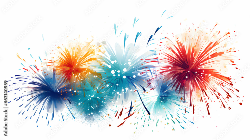 Colorful fireworks on a white background - obrazy, fototapety, plakaty 